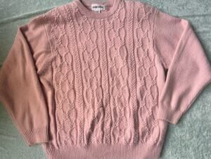 VTG Alfred Dunner Pink Cable Knit Pearl Sweater Pullover Grandmacore L XL